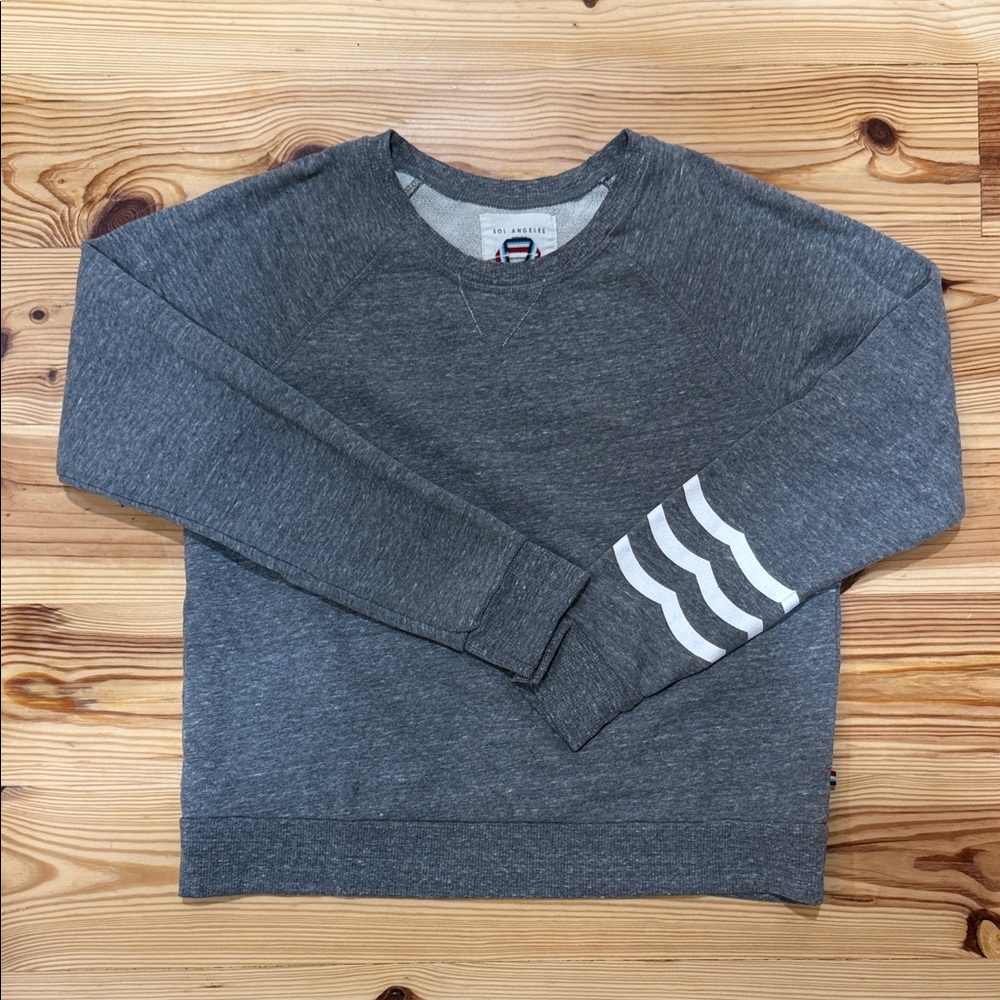 Sol Angeles Charcoal Crewneck with White Sleeve Stripes